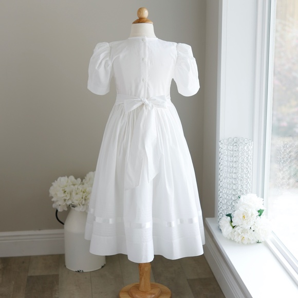 Strasburg Dress White Heirloom Smocked Flower Girl Special Occasion Portrait - Picture 5 of 7